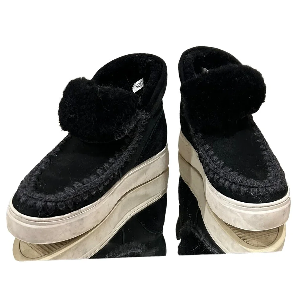 Movie's Faux Fur Lining Suede Ankle Boots Black Size 37